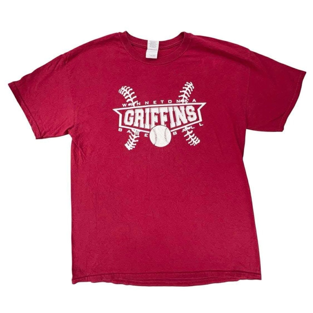 Vintage Winnetonka Griffins Baseball T-Shirt Gildan Ultra Cotton Red Size Large